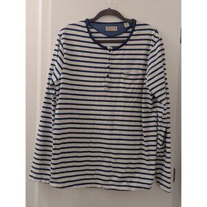 Scotch & Soda Striped Henley Shirt XL Long Sleeve Cotton Navy/White
